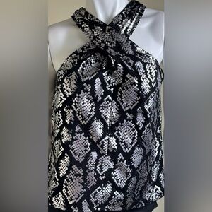 New Michael Kors Womens Black Silver Metallic Mob Wife Blouse Shiny Zip Medium